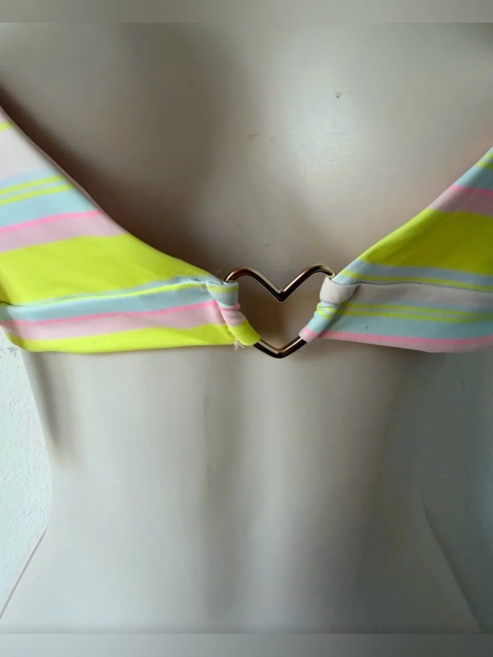 Frankie's Bikinis Pastel Stripe Halter Heart-Ring Top - Yellow, Pink, Mint